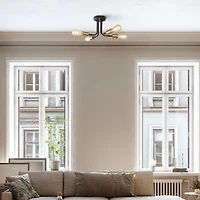 4-Light Matte Black Adjustable Socket Semi-Flush Mount Ceiling Light