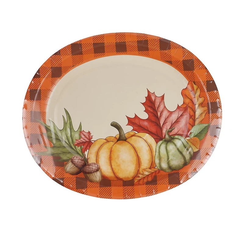 Way to celebrate! Thanksgiving Oval Pumpkins and Fall Leaf Paper Plates, 12.6" x 10.3", 8ct