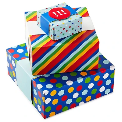 Boîtes-cadeaux Hallmark et bandelettes, tailles variées (paquet de 3 : rayures multicolores, pois, étoiles) pour les fêtes, les mariages, les fêtes prénatales