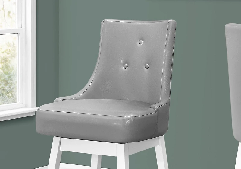 Monarch Specialties Tabouret De Bar, Lot De 2, Pivotant, Hauteur Bar, Bois, Pu D'aspect Cuir, Gris, Blanc, Transitionnel