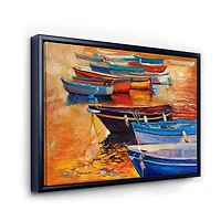 Designart Boats In The Harbor During Warm Colourd Sunset I FLOAT FRAME WALL ART