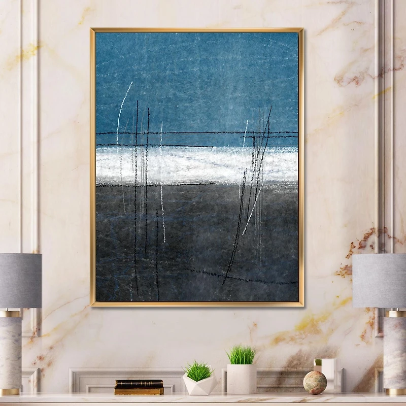 Designart Teal Meets Grey Abstract Art FLOAT FRAME WALL ART