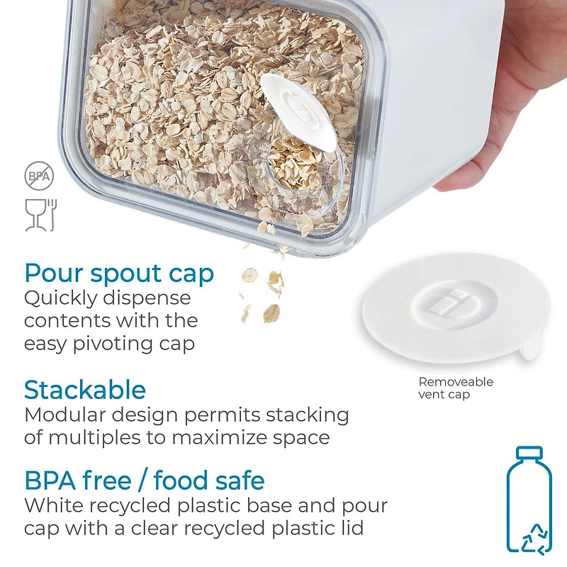 iDesign Recycled Plastic Medium Dry Goods Kitchen Canister with Airtight Lid – 1900mL, White