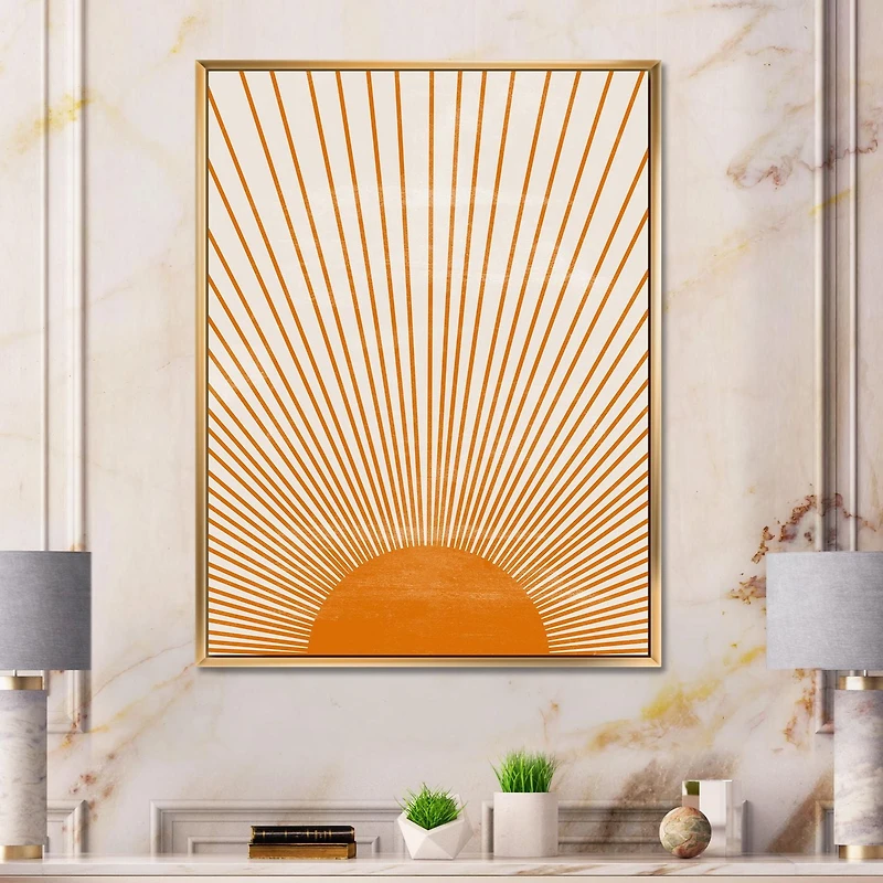 Designart Imprimé soleil orange III ART MURAL À CADRE FLOTTÉ