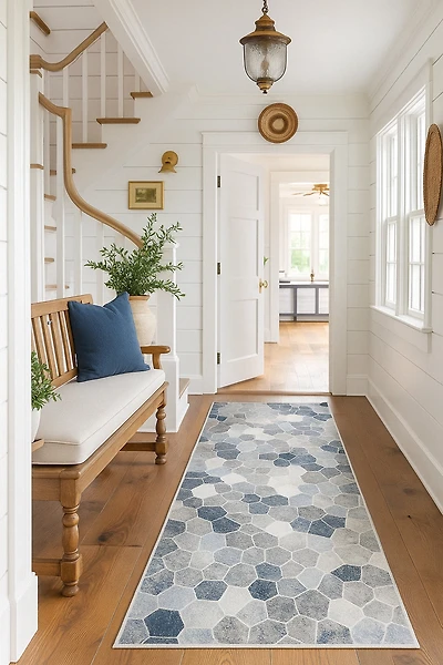 Rug Branch Havana 2' x 7' (Exact Size: 2'3" x 7') Geometric Indoor Runner Rug, Blue Beige, Contemporary - Entryway, Hallway, Bathroom, and Kitchen