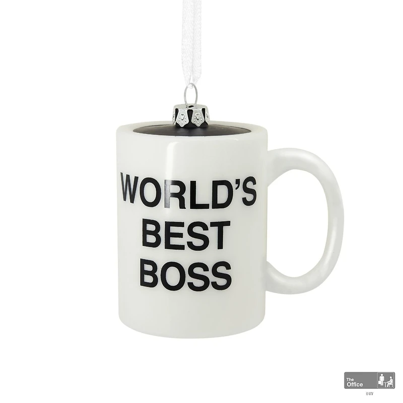 Décoration Hallmark de Noël (Tasse à café « World's Best Boss », The Office, en verre soufflé)
