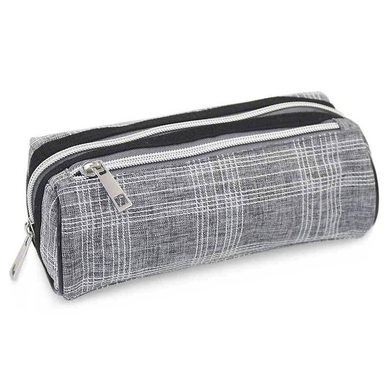 Pen+Gear Checked Pencil Pouch in Grey with White Stitched Pattern