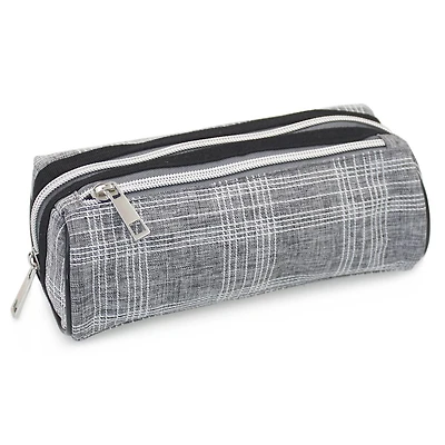 Pen+Gear Checked Pencil Pouch in Grey with White Stitched Pattern