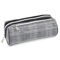 Pen+Gear Checked Pencil Pouch in Grey with White Stitched Pattern