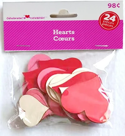 Way to Celebrate 24 Count Wood Hearts, Red and Pink