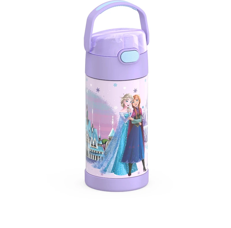 Bouteille isotherme Thermos Kids Funtainer en acier inoxydable de 355 ml avec paille rabattable, La Reine des Neiges