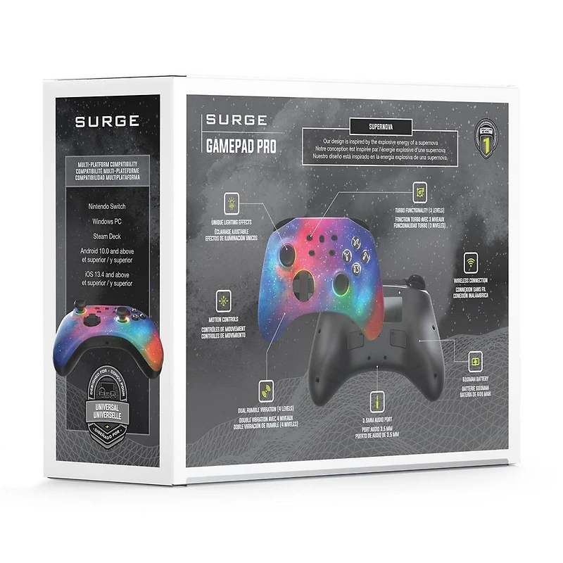 Manette sans fil Surge Pro pour Nintendo Switch, Switch 2, PC Windows, Steam Deck, Android et iOS – Édition Supernova