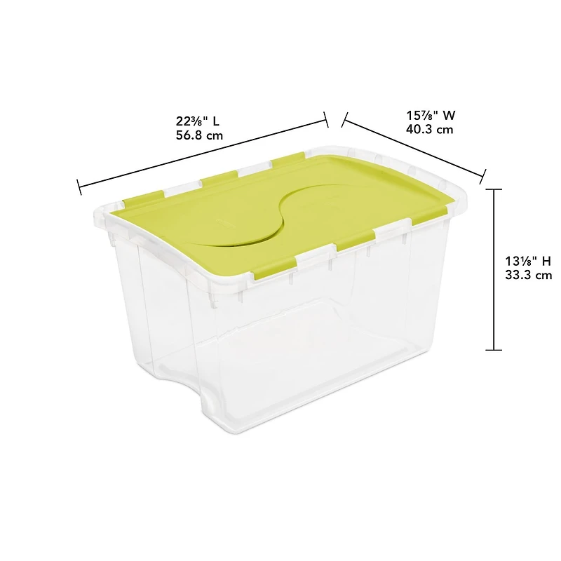 Sterilite 45L Hinged Lid Storage Box- Green, 45L
