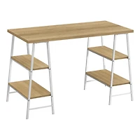 Monarch Specialties Computer Desk, Home Office, Laptop, Storage Shelves, 48"l, Work, Metal, Laminate, Natural, White, Contemporary, Modern