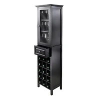 Winsome Burgundy Wine Cabinet 15-Bottle, Glass Door, Black Finish