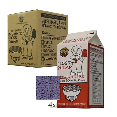 Boite of 4 X 3.25 lbs de Sucre pour Barbe à Papa à Saveur de Raisin