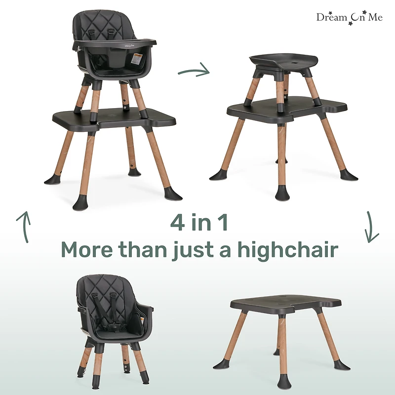 Chaise haute convertible 4 en 1 Dream On Me Luna, noire