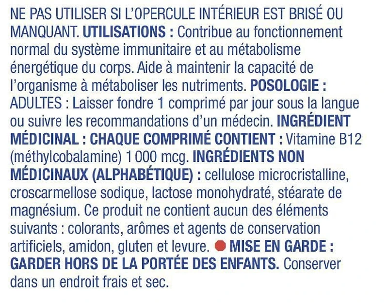 Equate B12 1000mcg dissolution rapide