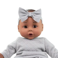 My Sweet Baby – Ensemble Repas avec Poupée Bébé 14 pouces, Tenue Grise, 12 Pièces