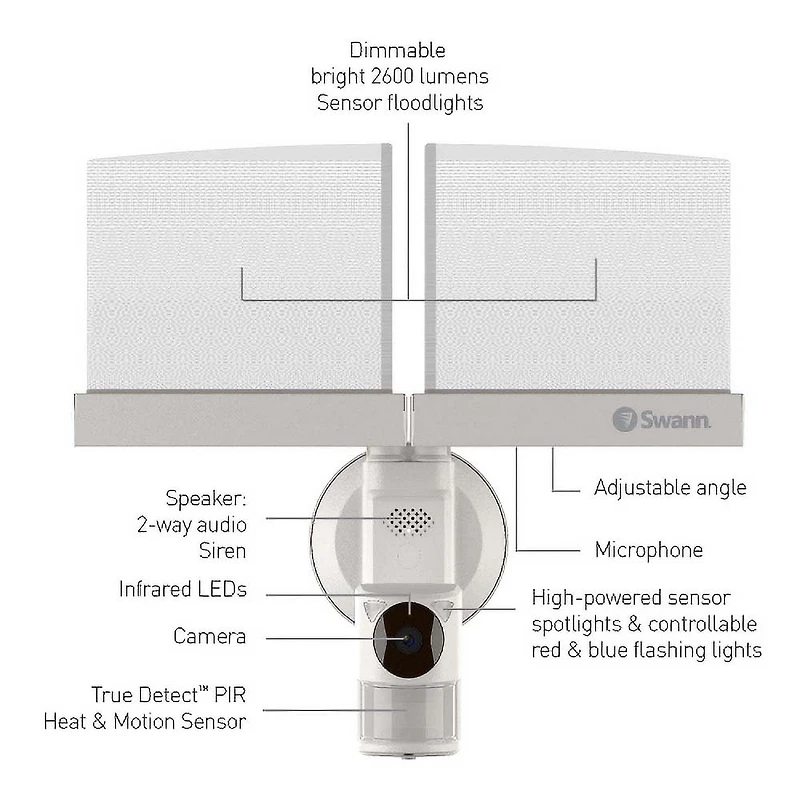 Swann 1080p Smart Wi-Fi Slimline Floodlight Security Camera with Amazon Alexa and Google Assistant Compatibility - White