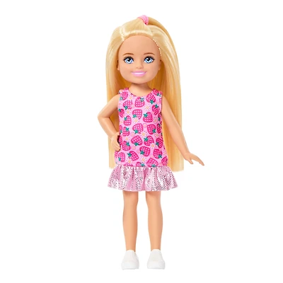 Barbie-Poupée Famille et Amis-Avec cheveux blonds et robe fraises