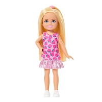 Barbie-Poupée Famille et Amis-Avec cheveux blonds et robe fraises