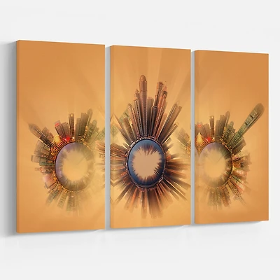 Design Art Planètes Terre Miniature Avec Des Gratte-Ciel Art Sur Toile