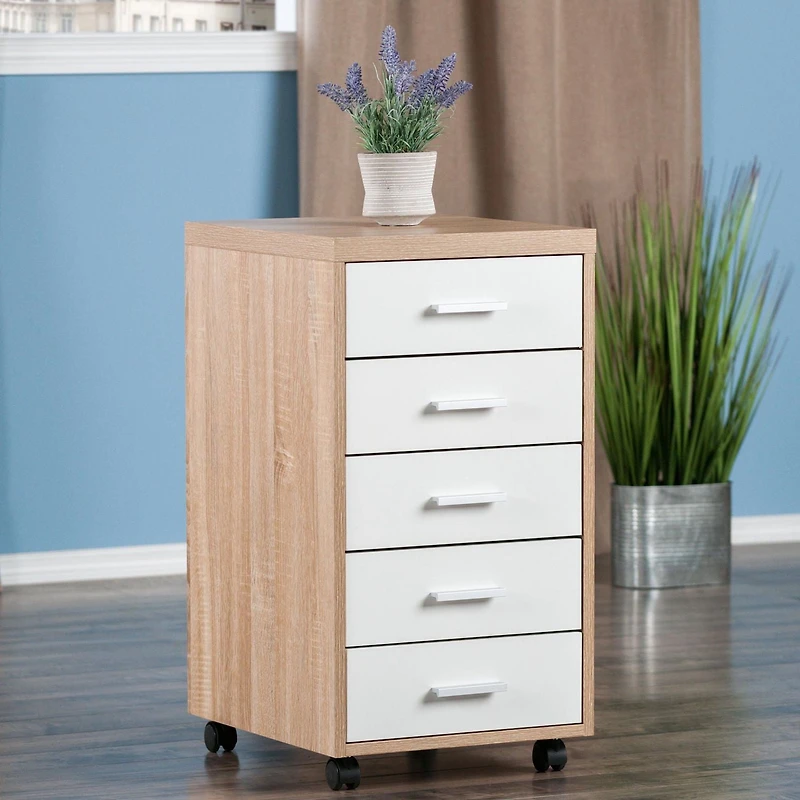 Winsome Meuble de rangement Kenner mobile, 5 tiroirs, bois récupéré/fini Blanc