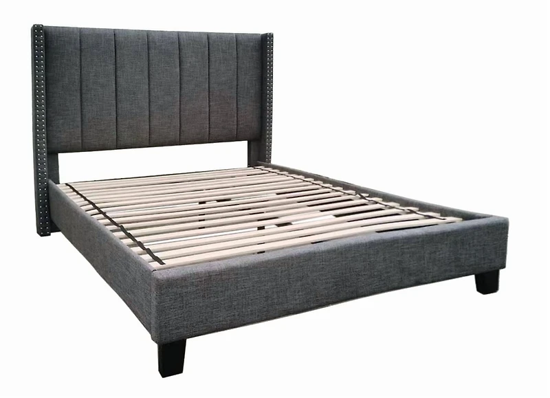 Topline Home Furnishings Lit à plate-forme avec capitonnage gris foncé