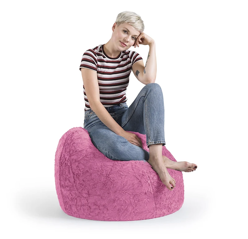 Fauteuil poire en fausse fourrure rose de Gouchee Home – Siège lounge moelleux rembourré de billes de polystyrène, adapté aux adultes et aux adolescents, léger et portable, pour dortoir ou salon