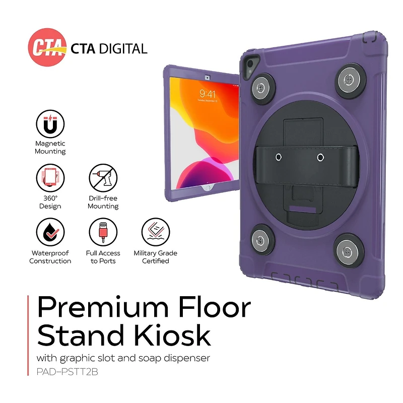 CTA Digital Magnetic Splash-Proof Case with Metal Mounting Plates for iPad 7th and 8th Gen 10.2-in, iPad Air 3 and iPad Pro 10.5-in - Purple
