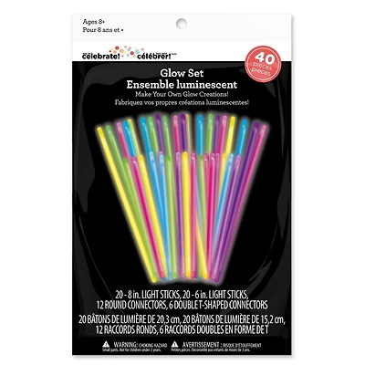 Way to Celebrate! Kit de création lumineuse multicolore à faire soi-même, 40 pièces, 20,3 cm / 15,2 cm Bâtons lumineux assortis, 40 pièces