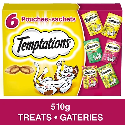 TEMPTATIONS Gâteries pour Chats, Paquet Assorti de Variétés, 510g (6x85g)