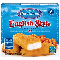 Poisson à l'Anglaise BlueWater Seafoods, Goberge sauvage, Congelé, 6 morceaux, Emballage de 500 g Filets de goberge sauvage à l'Anglaise