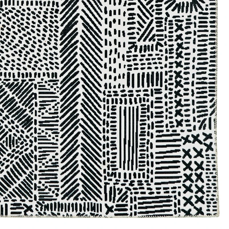 Tapis de couloir lavable Cayden 2 pi x 8 pi ivoire et noir
