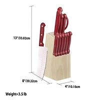 Ensemble de 13 couteaux avec bloc en rouge