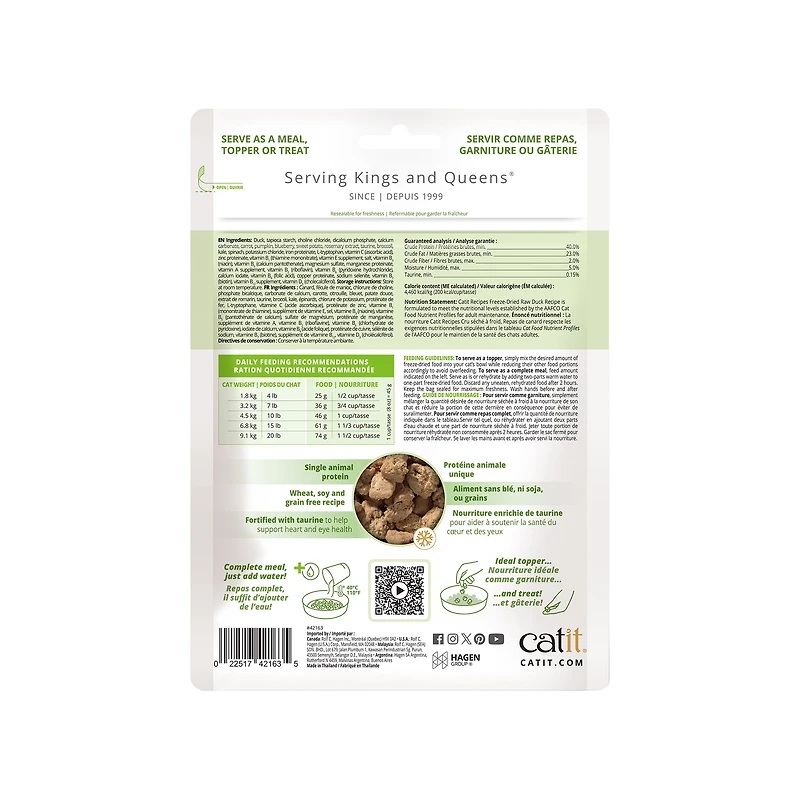 Catit Recipes Freeze Dried Raw Dry Cat Food Topper, Duck 100g
