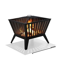 Sunjoy Foyer à bois de 71 cm en acier noir avec tisonnier et housse grillagée