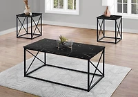 Monarch Specialties Table Set, 3pcs Set, Coffee, End, Side, Accent, Living Room, Metal, Laminate, Black Marble Look, Contemporary, Modern