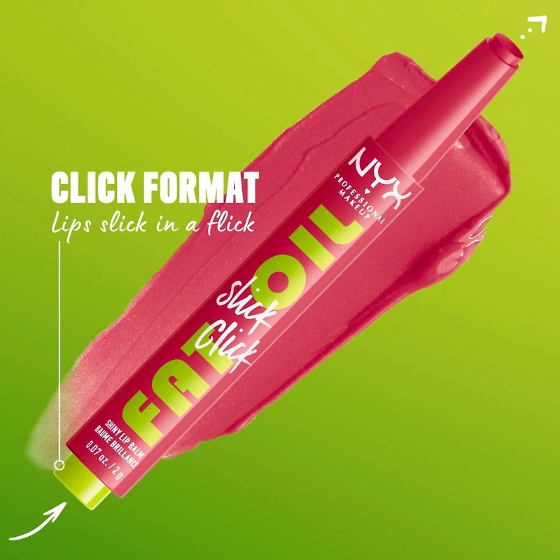 NYX PROFESSIONAL MAKEUP, Baume brillance Fat Oil Slick Click, Baume format bâton, Infusé d'huiles nourissantes, Fini haute brillance