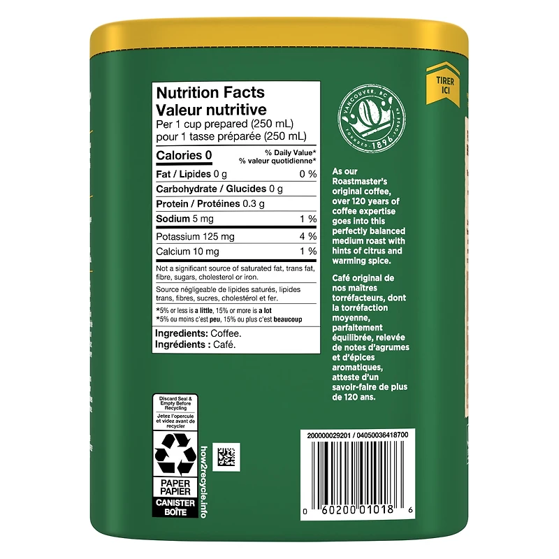 Café moulu à torréfaction moyenne Nabob 1896 Tradition, boîte de 340 g 340 g