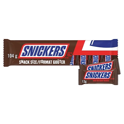 SNICKERS, barres choc. au lait et arachides, 8 formats goûter, 104g (FRENCH) GOI F&B - Item Short Description