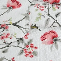 Marina Decoration Rich Printed Stitching Coverlet Bedspread Ultra Soft Summer Bedding Quilt Set with Quilted Sham, Pink Floral and Birds Pattern