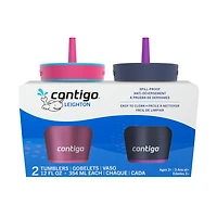 Gobelet antidéversement pour enfants Contigo Leighton en acier inoxydable avec paille, 12 oz (354 ml), azalée et violet,, ensemble de 2