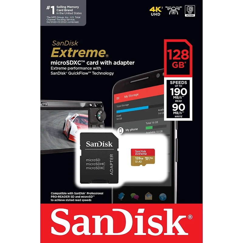 Carte SanDisk ExtremeMD microSDXCMC UHS-I de 128 Go et de classe de performance A2 – SDSQXA1-128G-CW6MA Carte microSD 128 Go