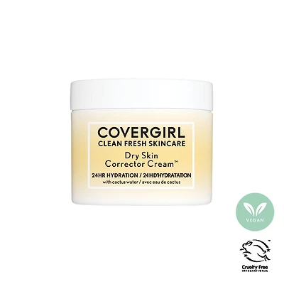 COVERGIRL Clean Fresh Skincare Dry Skin Corrector Cream, 60ml. Rich face moisturizer formulated with Cactus Water, Hyaluronic Acid, Jojoba & Shea Butter for 24HR Deep Hydration, Non-greasy, 100% Vegan, 60ML Cream