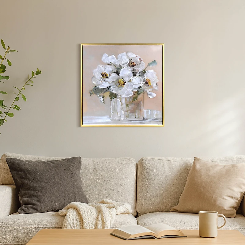 Crystal Art Gallery - White Peonies Gold L-Framed Canvas Farmhouse Style Wall Artwork- 23"x23" <ul><li>Floral framed artwork</li><li>Versatile application</li><li>Farmhouse appeal</li></ul>