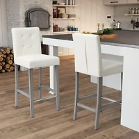 CorLiving Leila Faux Leather Upholstered Wood Leg Indoor Barstool - Sold Individually