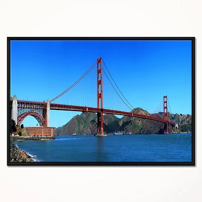 Design Art Golden Gate Bridge Sous Le Ciel Bleu  Sur Toile Encadrée