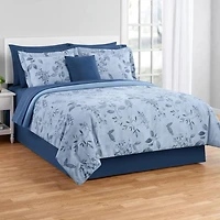 Parure de lit Mainstays Soft Touch Bed in a Bag, 11 pièces, réversible, motif floral bleu, avec draps, pour lit double Couette et draps tout-en-un, pleine grandeur
